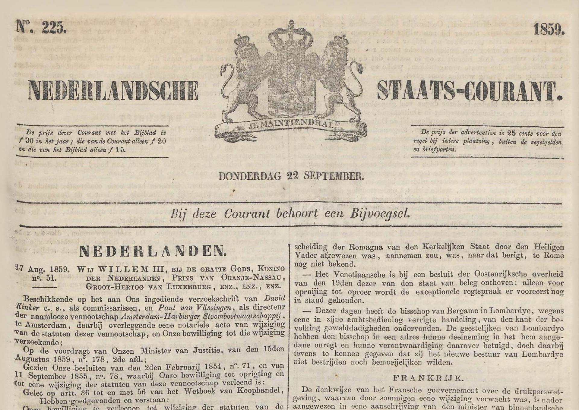 Nederlandsche Staatscourant 1859